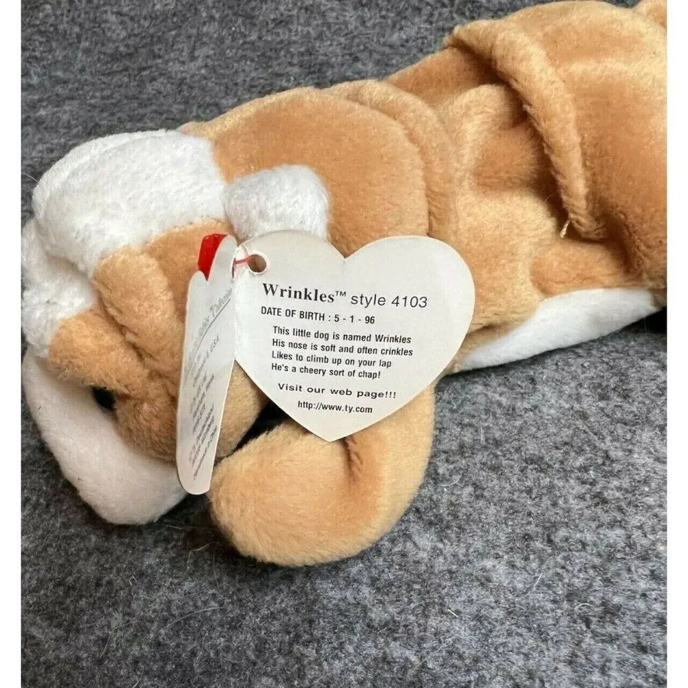 Wrinkles Dog, 1st Edition, Retired, PVC Pellets, Hard to Find Beanie Babies